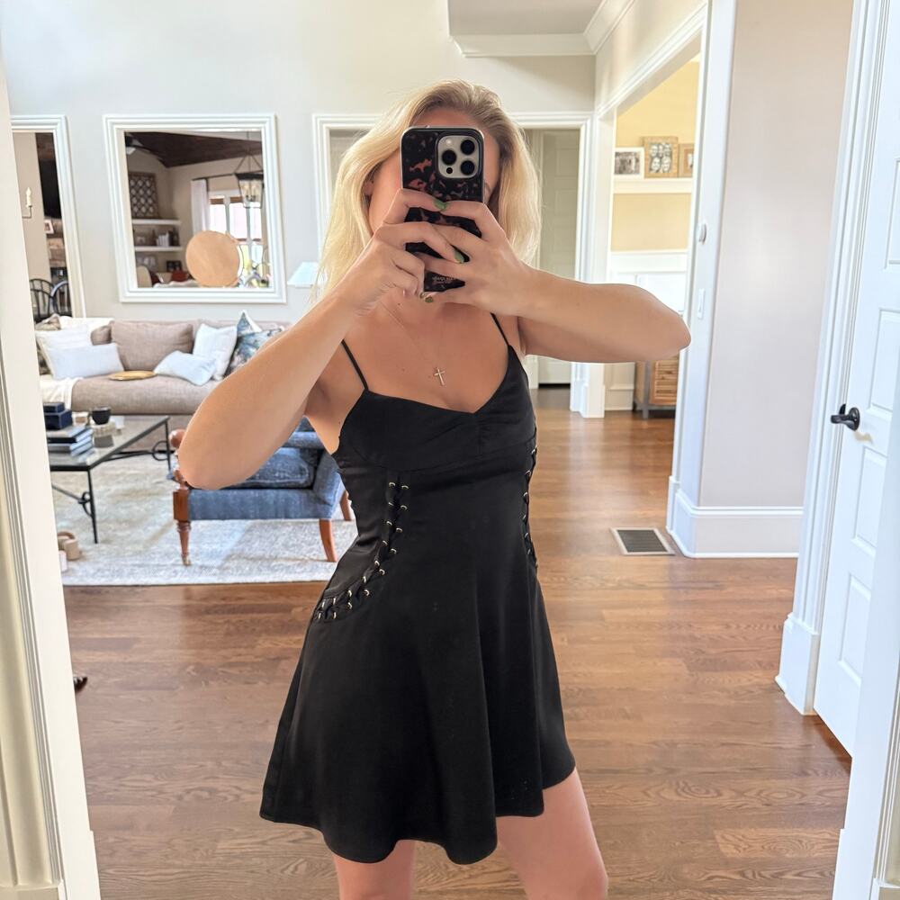 Black Lace Up Mini Dress